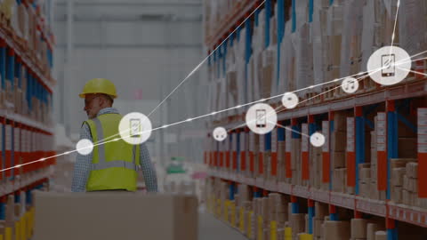 Warehouse Logistics with Digital Connectivity Symbols