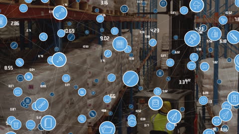 Digital Network Overlay in Busy Warehouse With Forklift