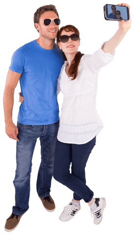 Transparent Young Couple Taking Casual Selfie in Sunglasses