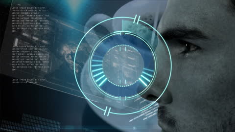 Futuristic Digital Data Interface with Male Analyst