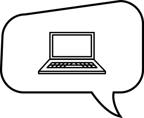 Laptop Icon on Transparent Speech Bubble Symbol
