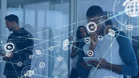 Diverse Professionals Utilizing Futuristic Digital Networking