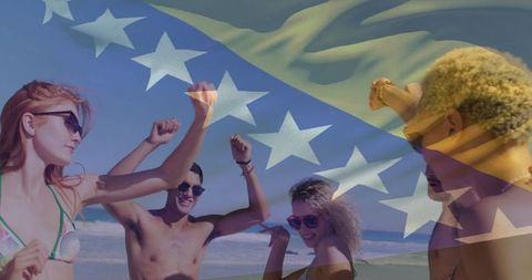 Energetic Beach Celebration with Friends Under Sun