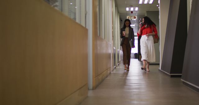 Colleagues Talking While Walking Down Office Hallway - Download Free Stock Images Pikwizard.com