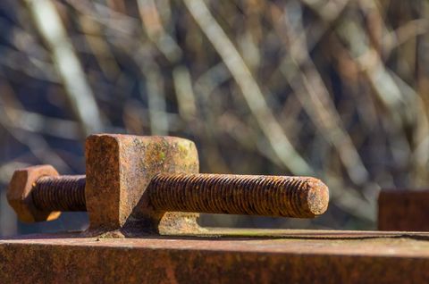 Close-up of rusty metal bolt and nut