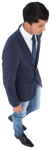 Pensive Biracial Businessman Walking on Transparent Background