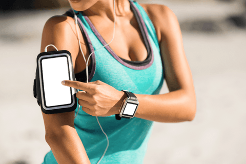 Woman Using Smartphone Armband Transparent Beach
