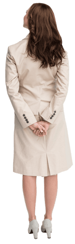 Transparent business executive in beige suit looking away