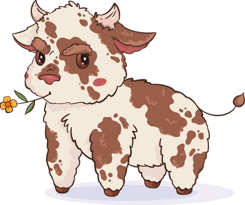 cute cartoon calf holding yellow flower with transparent background - Download Free Stock Videos Pikwizard.com