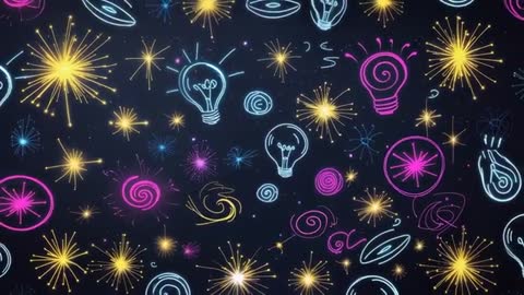 Neon Doodles, Spirals with Glowing Patterns in Outer Space