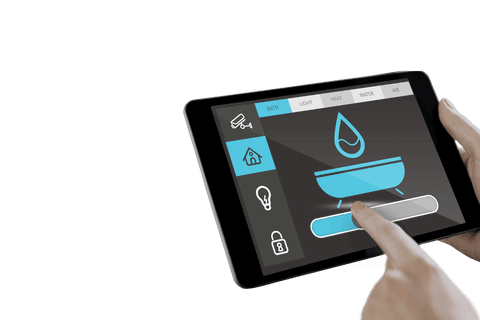 transparent tablet interface with water control feature promoting smart home technology - Download Free Stock Videos Pikwizard.com