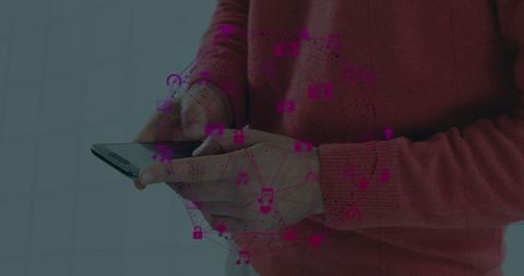 Person Engaging with Digital Interface on Smartphone in Abstract Background