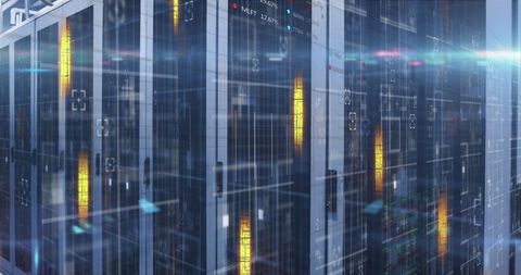 Bright Digital Datacenter Network with Illuminated Servers - Download Free Stock Images Pikwizard.com