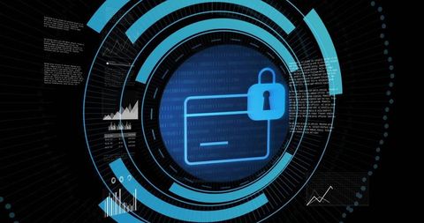 Cybersecurity Digital Interface with Padlock Symbol