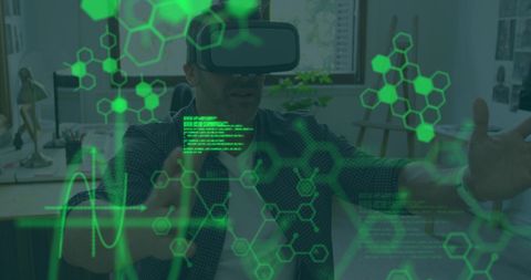 futuristic science concept with caucasian man in vr headset - Download Free Stock Images Pikwizard.com