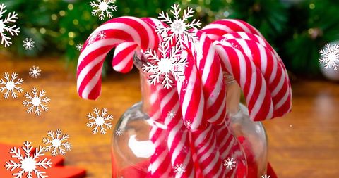 Festive candy cane arrangement with snowflake overlay