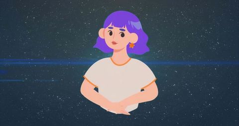 Surreal floating cartoon figure in starry cosmos