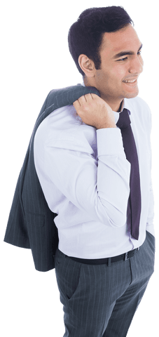 Confident Biracial Businessman Holding Jacket Transparent Background