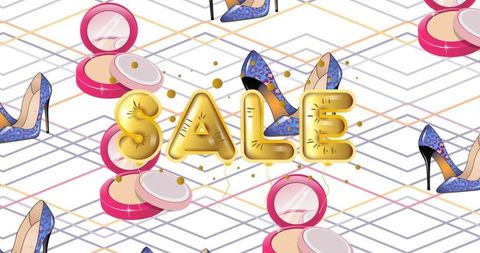 Fashion Sale Background with Shoes and Cosmetics Icons