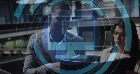 Business Team Analyzing Digital Security Solutions in Corporate Office