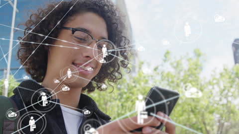 Man Engaged with Smartphone Showing Dynamic Digital Connections