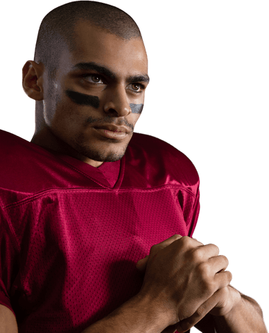 Transparent Image of Focused American Football Player in Red Jersey