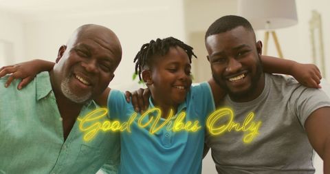 multigenerational family smiling with good vibes message - Download Free Stock Images Pikwizard.com