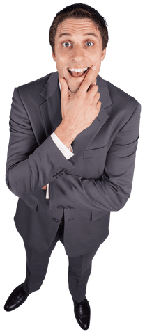 Transparent Businessman Touching Chin and Thinking