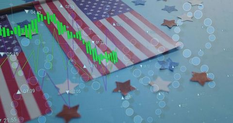 US Flag and Candlestick Charts: Economic Analysis and Patriotism