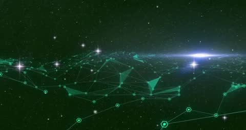 Futuristic Digital Network Visualization with Cosmic Elements