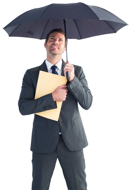 Transparent businessman holding umbrella protecting documents - Download Free Stock Videos Pikwizard.com