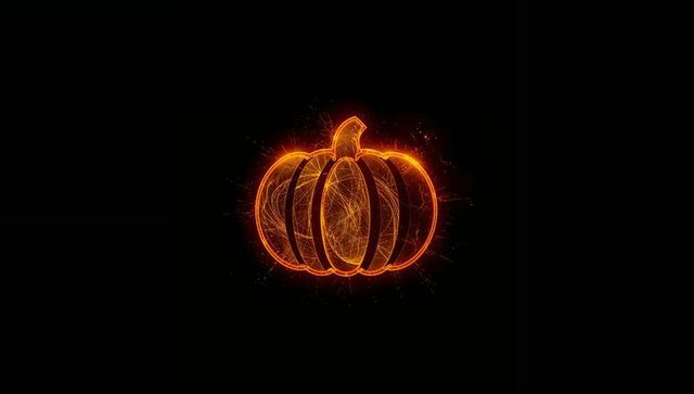 Glowing Neon Wireframe Pumpkin with Sparkling Digital Effects