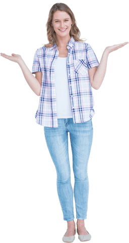 smiling woman in casual plaid shirt with open hands transparent background - Download Free Stock Videos Pikwizard.com
