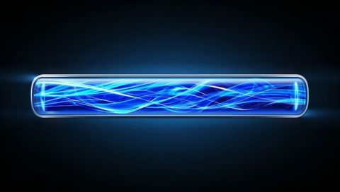 Glowing blue energy capsule containing flowing neon filaments for futuristic tech design