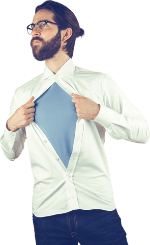 thoughtful bearded man tearing white shirt transparent background - Download Free Stock Videos Pikwizard.com
