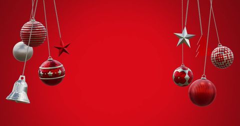 Festive Christmas Baubles on Vibrant Red Background - Download Free Stock Images Pikwizard.com
