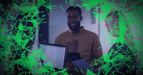 Business Professional Presenting Digital Innovation Concepts in Office