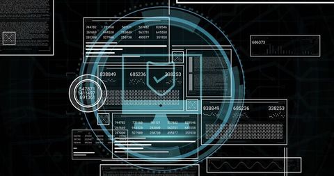 Futuristic digital interface with immersive data panels