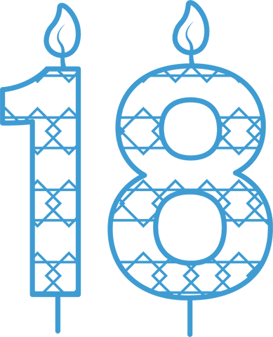 Transparent blue number 18 birthday candle illustration