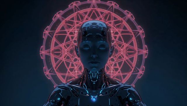 Futuristic Android With Glowing Red Halo