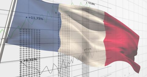 French Flag Over Financial Graphs Displaying Economic Outlook