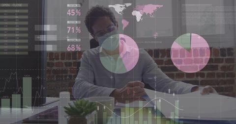 Businessman analyzing financial data during covid-19 pandemic