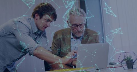 Business team analyzing network connections with technology