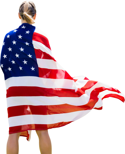 Caucasian Woman Draped in USA Flag Transparent Background - Download Free Stock Videos Pikwizard.com