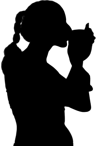 Silhouette of sportswoman kissing transparent victory cup
