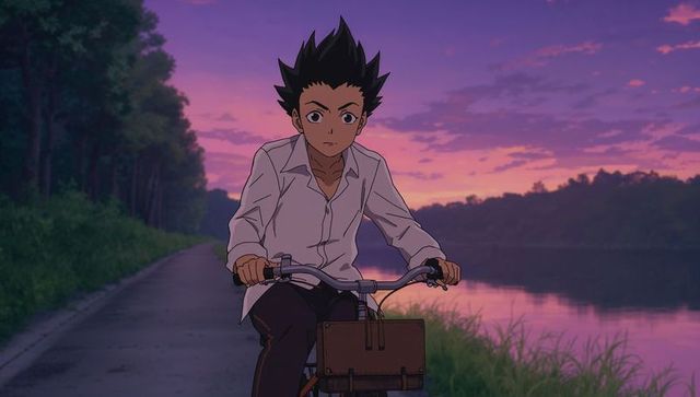 Teen Student Cycling by Lakeside Road during Scenic Dusk