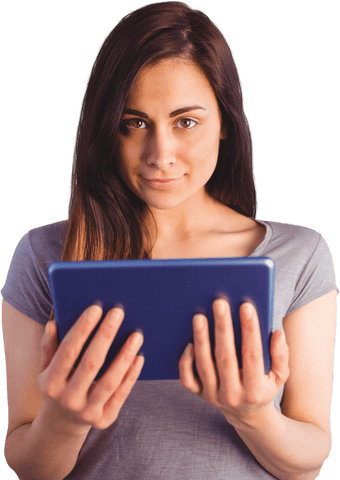Confident Woman Using Tablet on Isolated Transparent Background - Download Free Stock Videos Pikwizard.com