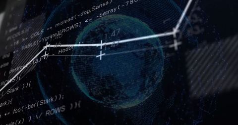 Futuristic holographic globe with code and data elements