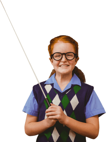 transparent portrait redhead school girl with glasses holding stick - Download Free Stock Videos Pikwizard.com
