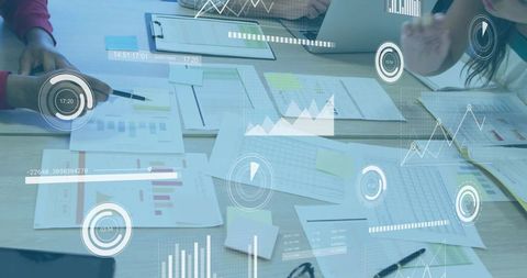 Colleagues Collaborating with Digital Data Overlays for Analytics